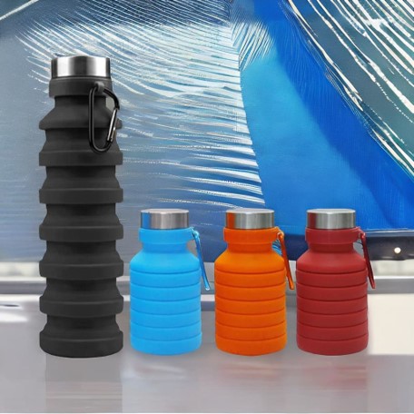 Collapsible Silicone Water Bottle with Carabiner (500ml)